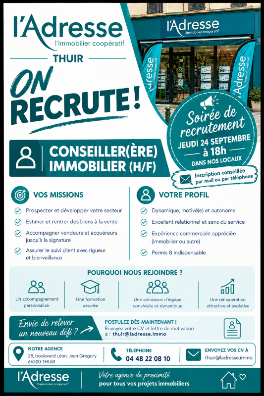 RECRUTEMENT AGENT(E) COMMERCIAL(E) IMMOBILIER